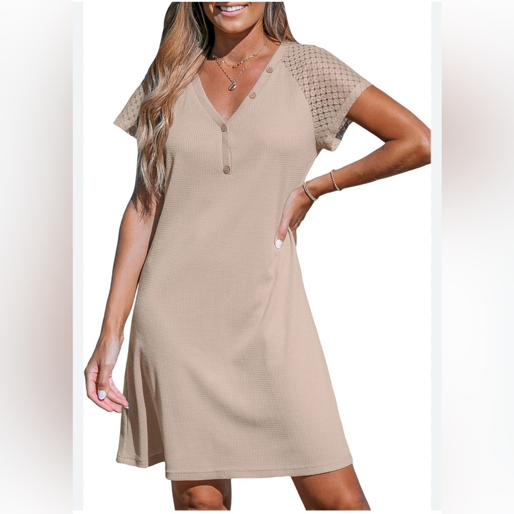Cupshe Short Sleeve V Neck Mini Dress- Size Small - Picture 2 of 9